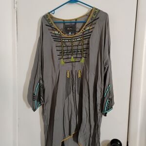 Gray Embroidered Tunic Top